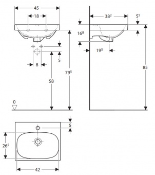 500636012 Подвесная раковина настенная прямоугольная Keramag  белая  - Вид №2