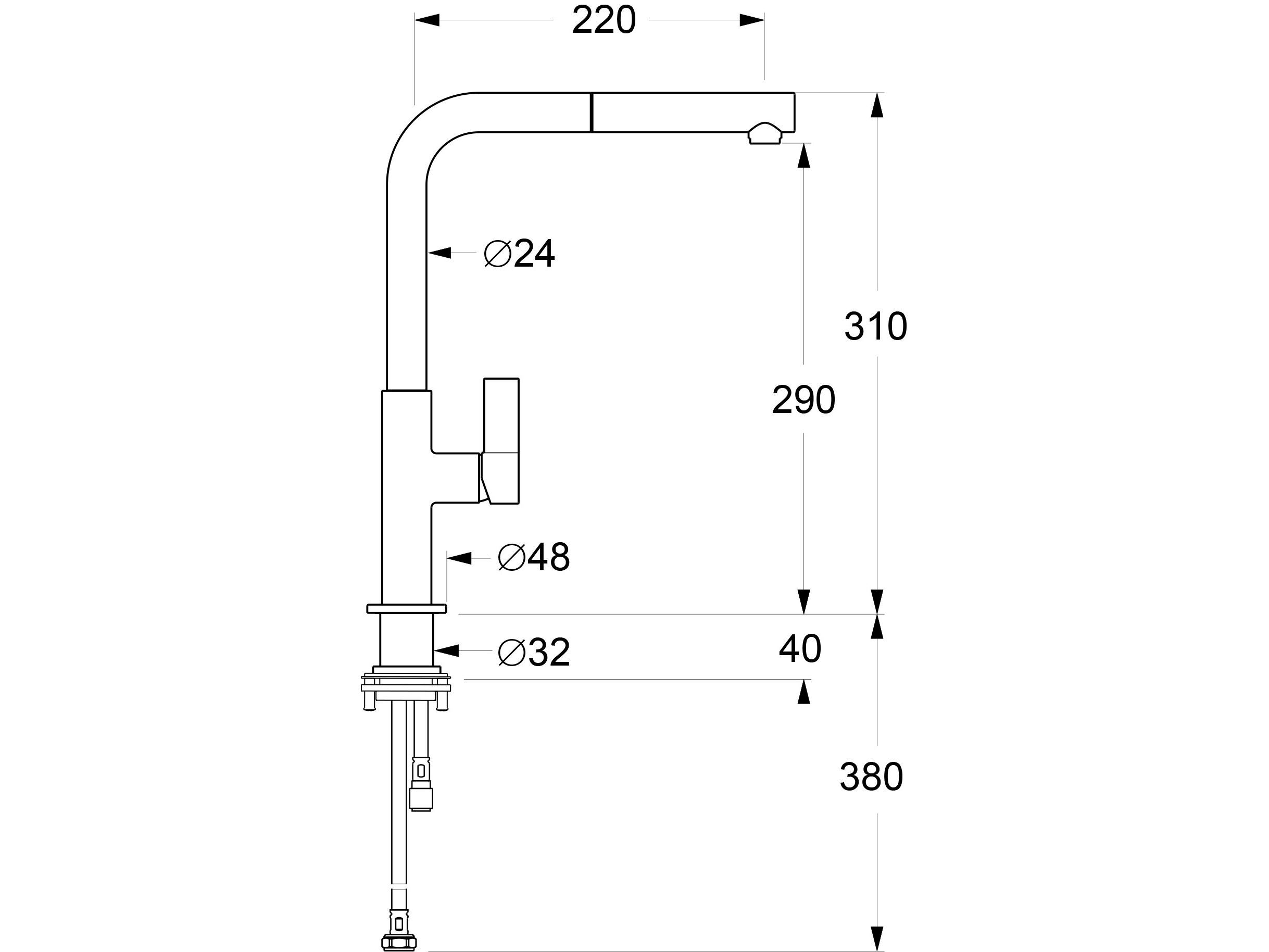 Однорычажный смеситель для кухни с выдвижным ручным душем GUGLIELMI RUBINETTERIE мягкий ARCH-00135496 - Вид №2