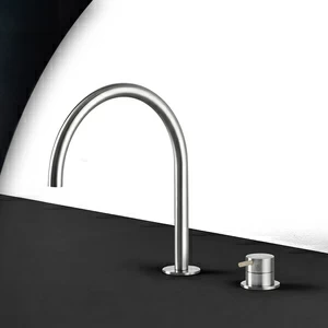 Кухонный смеситель сталь матовая с бежевой ручкой Kitchen Radomonte TKI32SCIL28