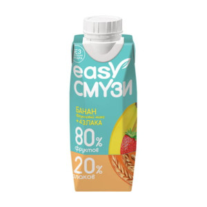 Коктейль из бананов яблок винограда клубники с мякотью со злаками Easy Смузи 250 мл