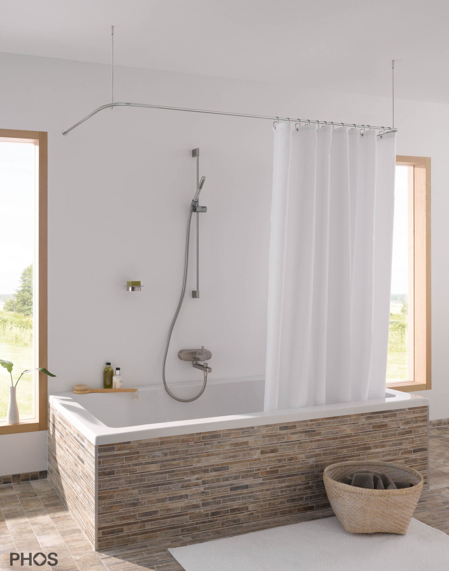 DSU1700-750K45 U-образный карниз для душевой занавески, 75 x 170 x 75 см для приклеивания к стене PHOS  - Вид №1