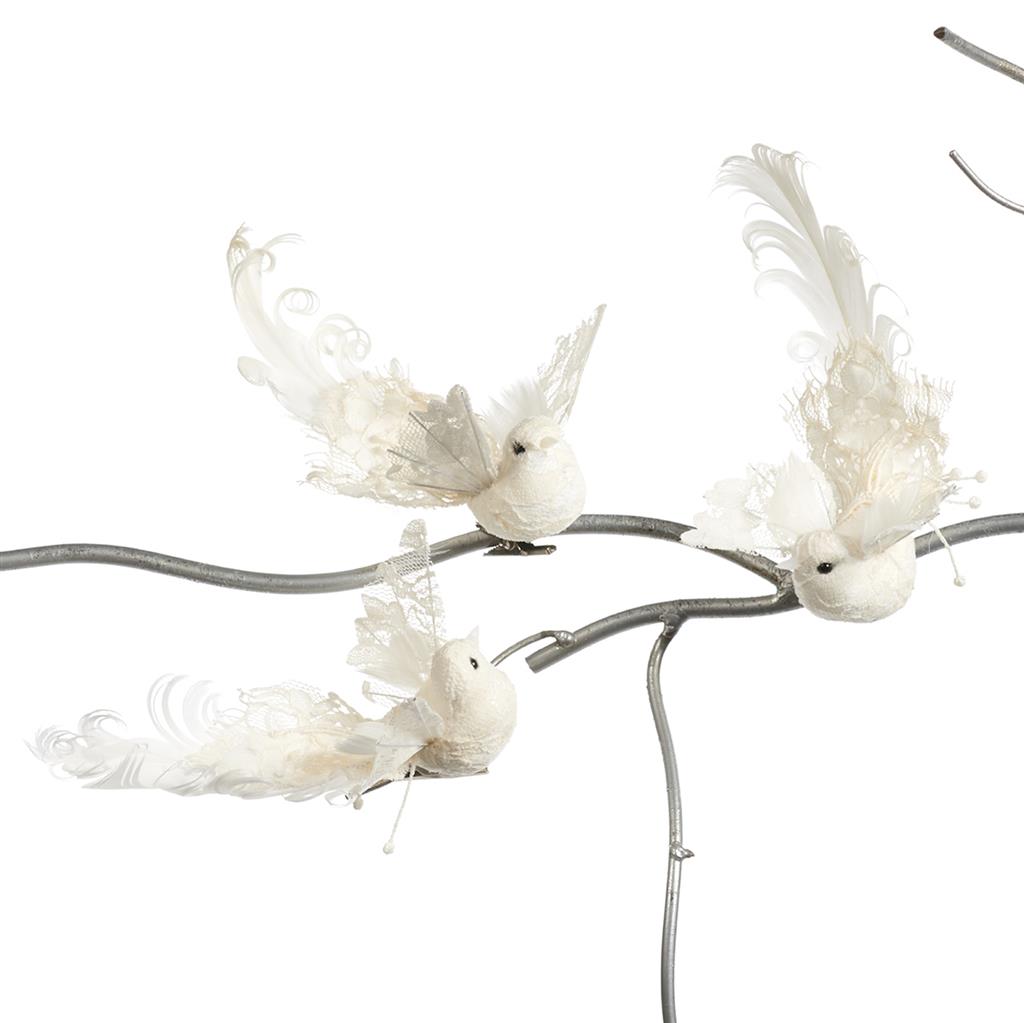 MC 40120 Птицы на клипсе, кружево, перламутр, перья, кремовый, 15 см в ассортименте (цена за шт) GOODWILL Santreyd 