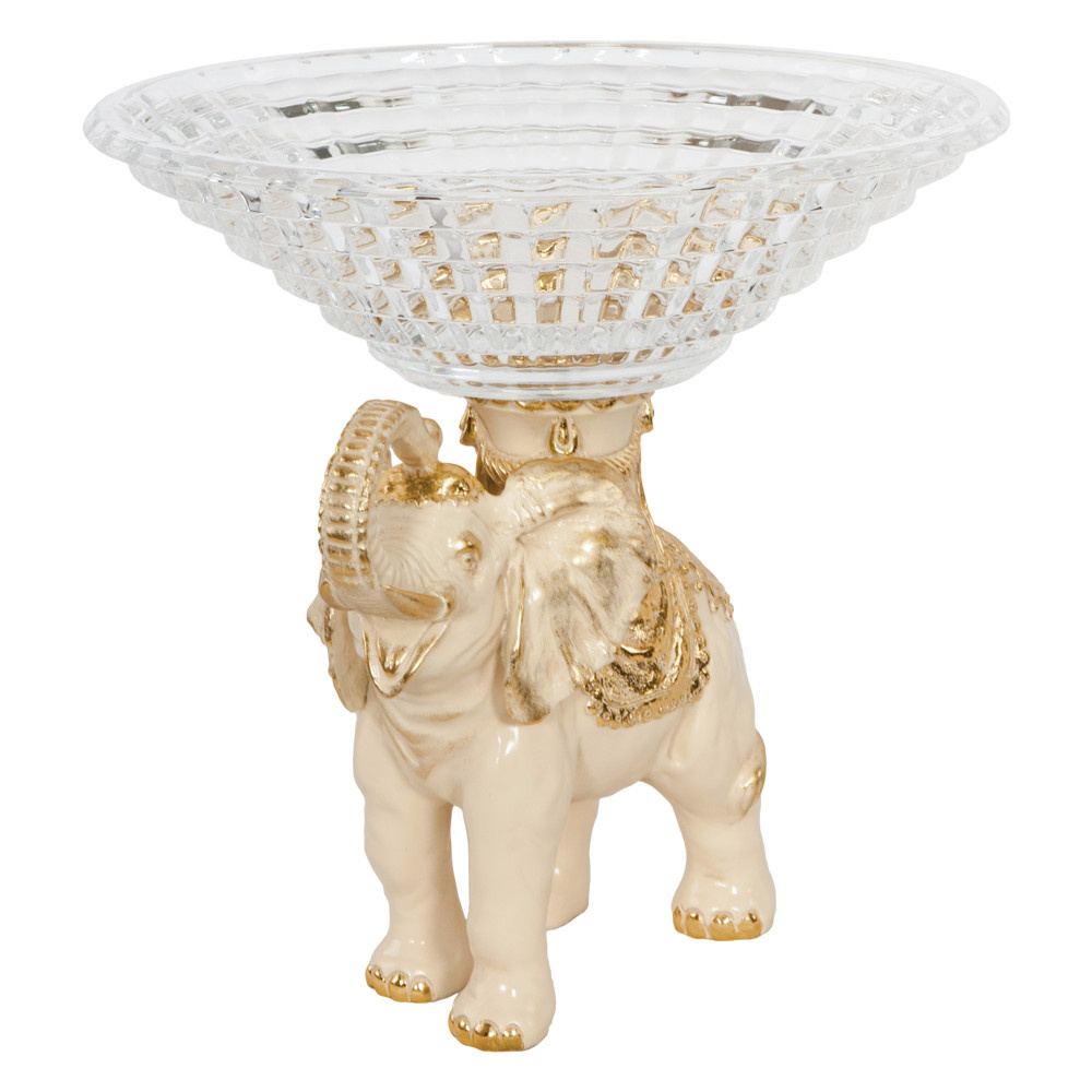 52077 BOGACHO Фруктовница-конфетница Слон Айрават Айвори мрамор / стекло  - Вид №4