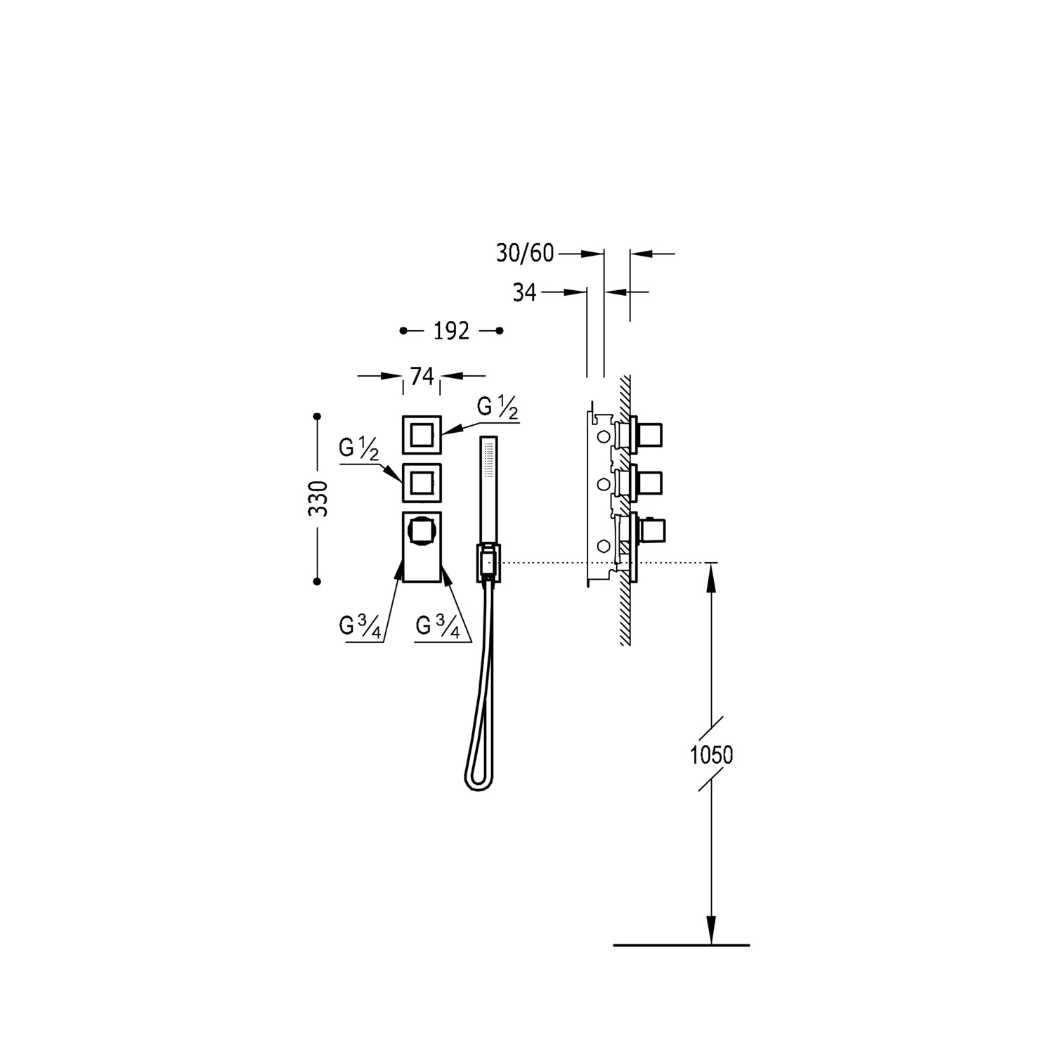 БЛОЧНАЯ СИСТЕМА Блочная система 3-ходовой скрытый термостатический смеситель-20625391 TRES Thermostatic - Вид №1