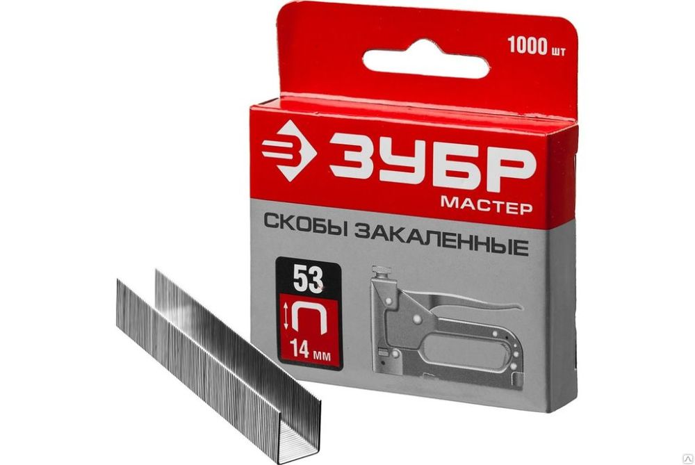 Скобы ЗУБР закаленные для степлера тип 53 красные 14мм 1000шт 12226 - Вид №1