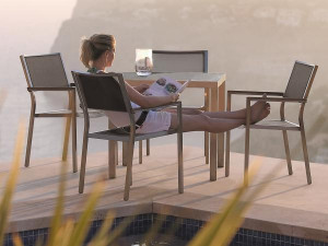 98.00.0864 Обеденный набор Brisbane из нержавеющей стали / Tex 7 предметов. - включая 6 кресел из нержавеющей стали Brisbane Tex taupe, 1 стол из нержавеющей стали Kennedy 90 × 160 Mbm