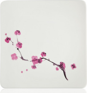 10532278 Dibbern Тарелка квадратная Dibbern "Вишни в цвету" 23см Фарфор костяной