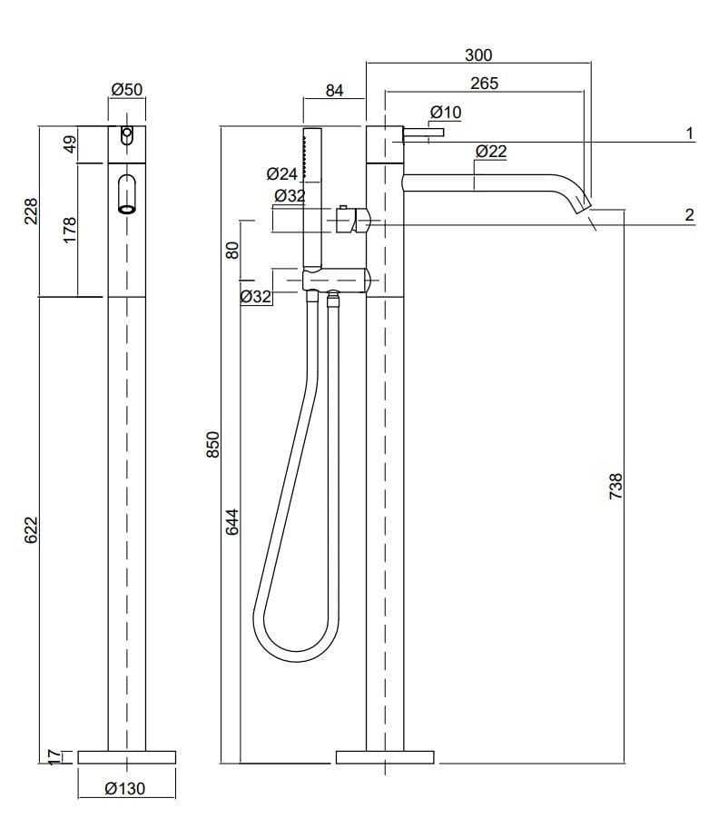 Смеситель для ванны из нержавеющей стали с ручным душем Antoniolupi Ayati ARCH-00018982