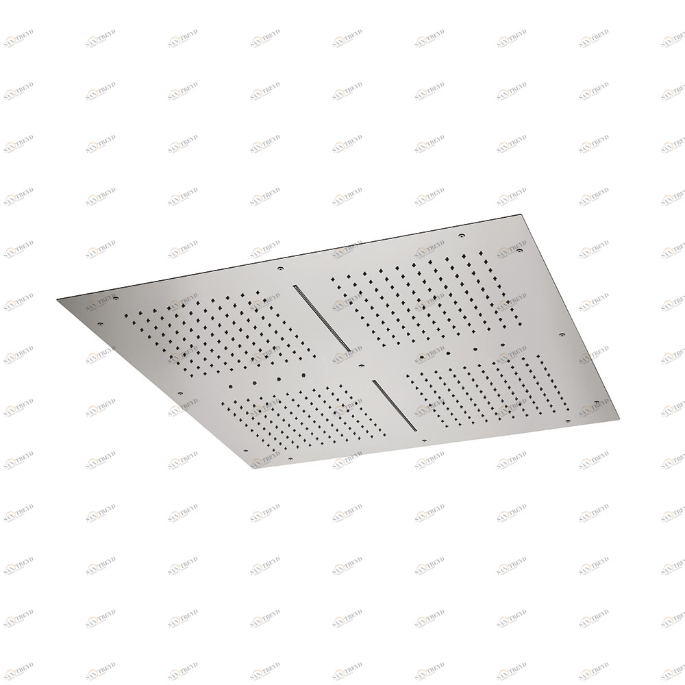 Скрытый верхний душ квадратной формы из нержавеющей стали с дождевой струей, двойным водопадом и встроенной многоцветной автоматической системой освещения.  NEWFORM Италия 70017