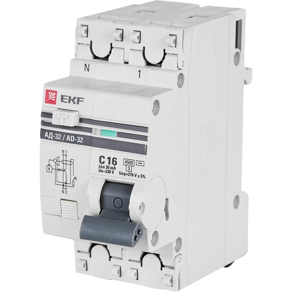 Дифференциальный автомат EKF АД-32 1P N C16 А 30 мА 4.5 кА АС 82421556 STLM-2050878 