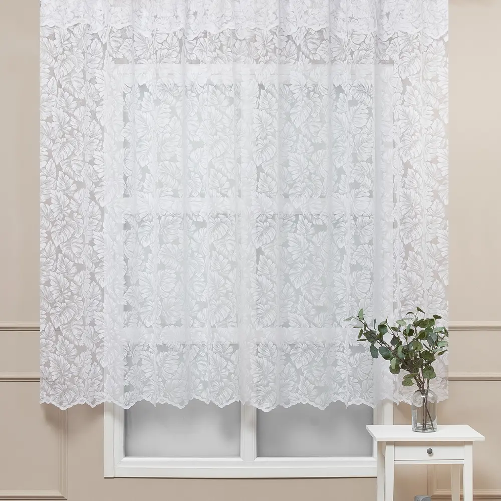 Тюль 1 м/п Листья жаккард 210 см цвет белый TEX REPUBLIC STLM-2142736 - Вид №5