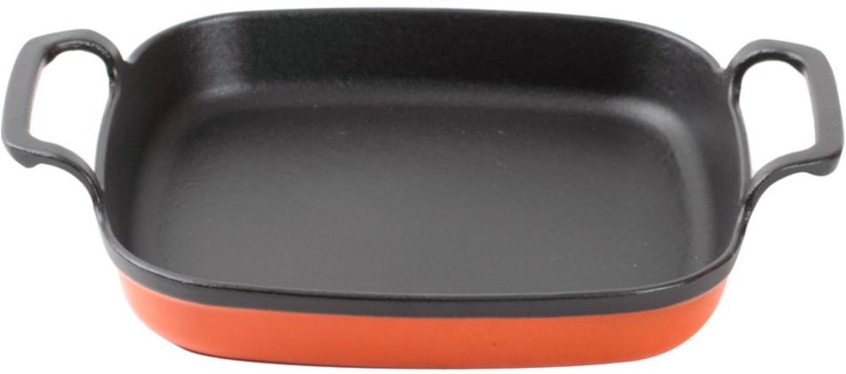 K 1122 Набор посуды / чугунная сковорода с двумя ручками: 100% чугун, высокопрочная внутренняее покрытие, предотвращающее пригорание, быстрый и равномерный нагрев дна, подходит для всех типов нагрева, включая индукционный, наружняя эмаль оранжевого цвета Santreyd 