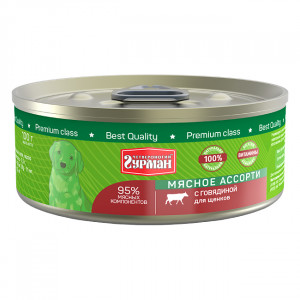 Т0055571 Корм для щенков Мясное ассорти говядина с кольцом конс. 100г ЧЕТВЕРОНОГИЙ ГУРМАН