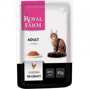 ПР0041265 Корм для кошек курица в соусе конс. пауч 85г ROYAL FARM