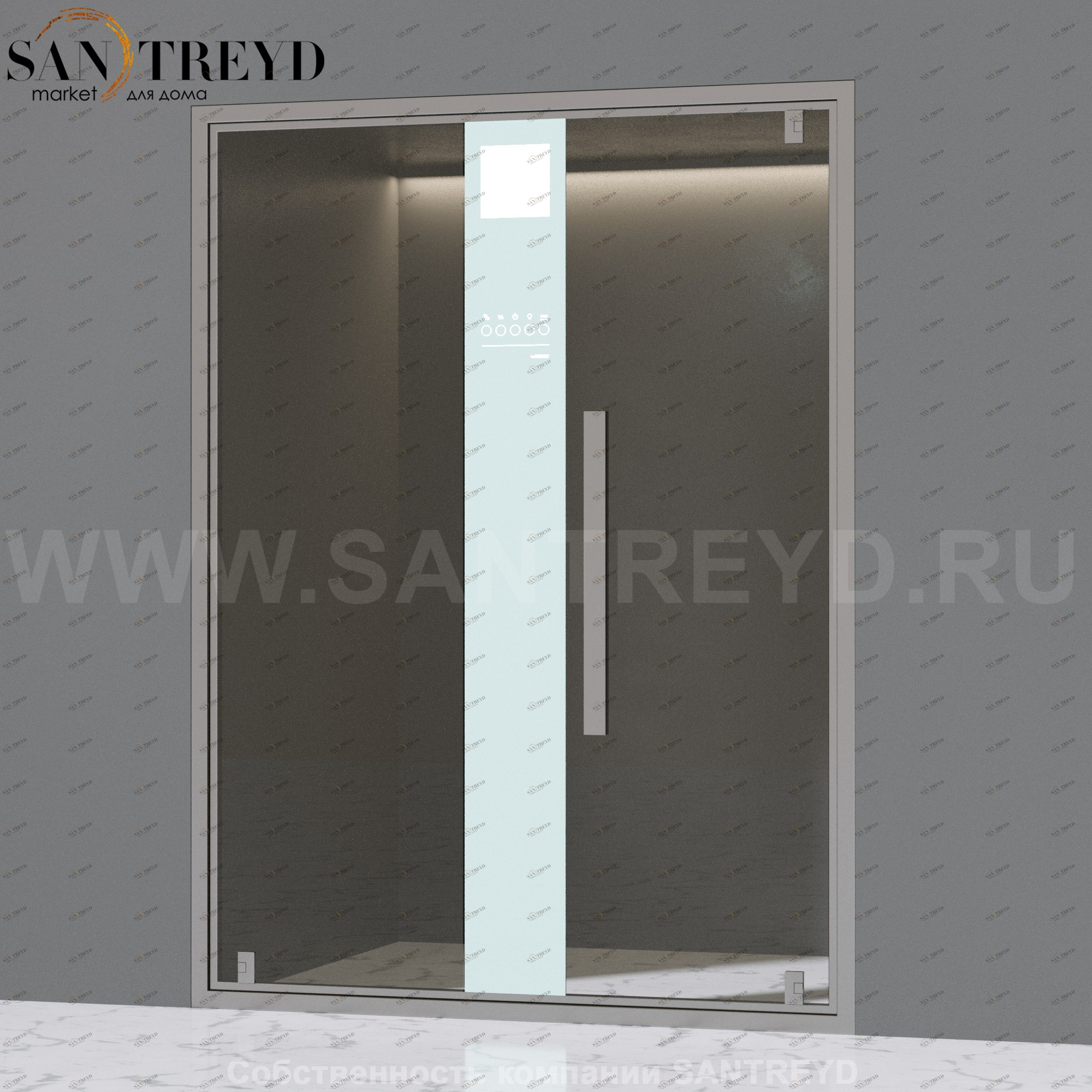 Effegibi OMNIASTEAM TOUCH Стеклянная правая дверь со встроенным парогенератором. Отделка: алюминий. Мощность: 3 кВт. Размер: длина 150 см, высота 202 см OT.145.30R OMNIA STEAM OT14530R