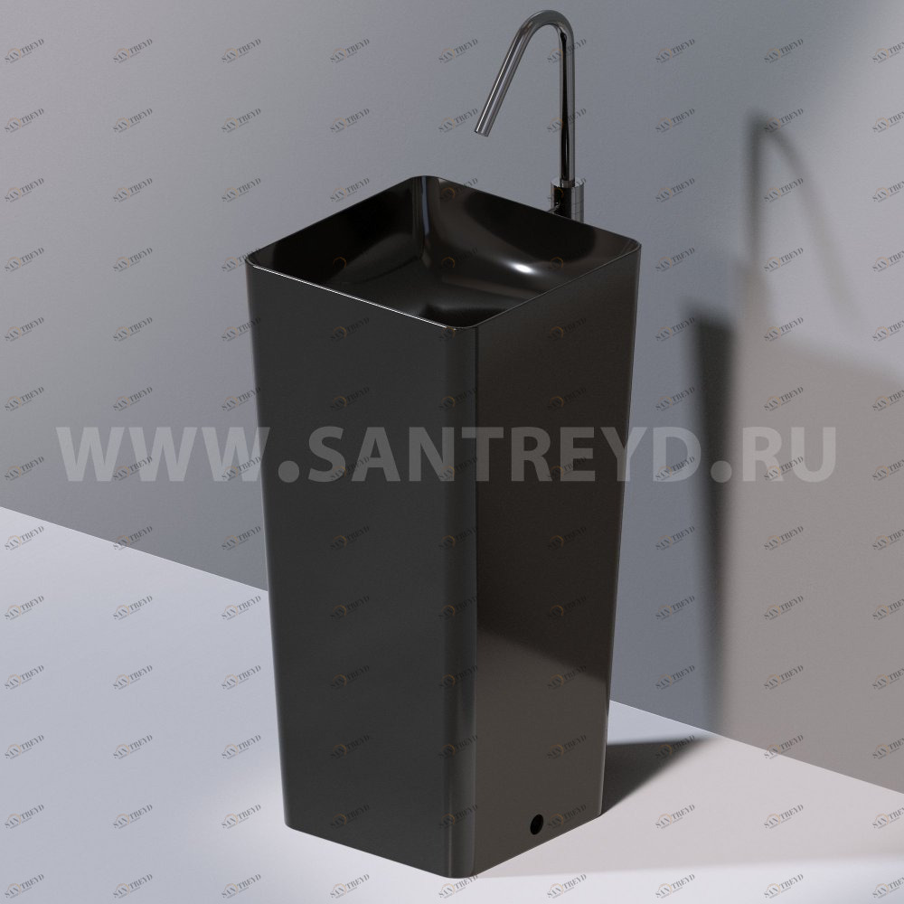 L506T0R0VT.104 Раковина напольная ELITE SQUARE 420х420х870 мм без отверстия под смеситель Черный глянцевый AeT ITALIA L506T0R0VT104
