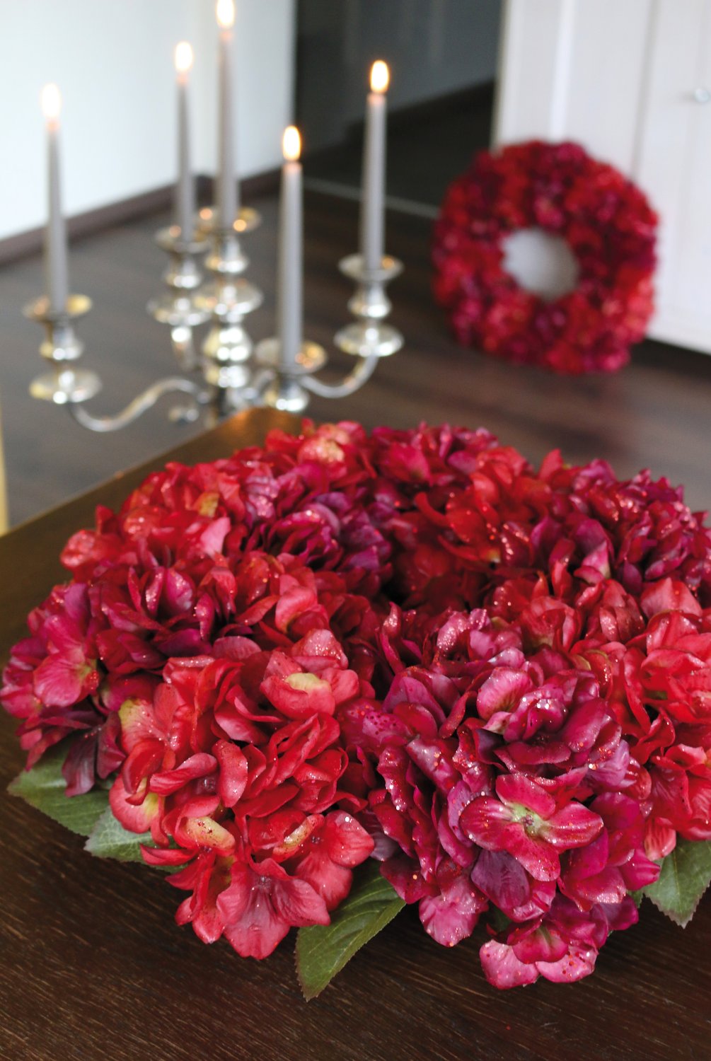 2009 432 a3 Искусственный венок из гортензии с глиттером, Ø 40 см, бордово-золотой H-andreas  - Вид №8