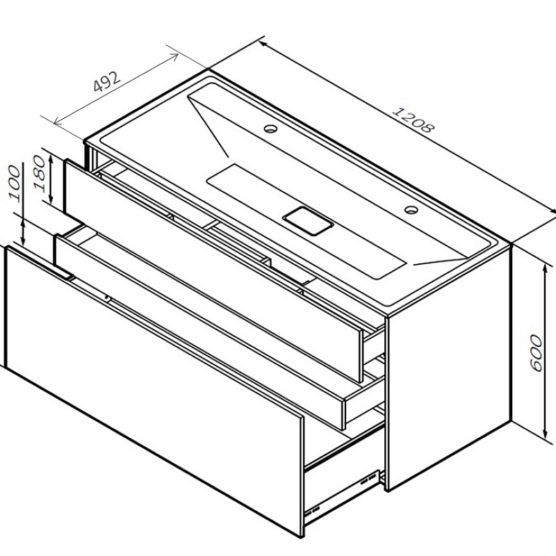 M50AFHX1203EGM INSPIRE V2.0 База под раковину подвесная 120 см 3 ящика push-to-open элегантный AM.PM Inspire 2.0  - Вид №5
