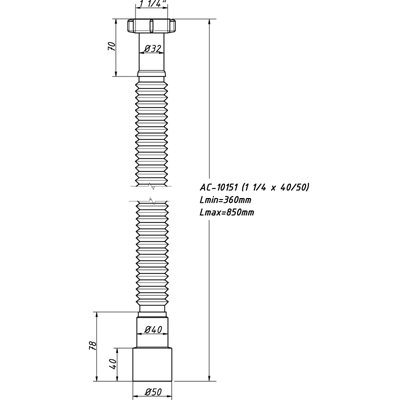 Гибкая труба 1 1/4х40/50 L-850 мм АС-10151 (О) АС-10151 ОРИО 151641 - Вид №1