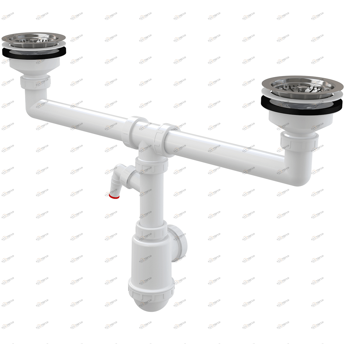 Сифон для сдвоенной мойки с нержавеющими решетками DN115 и штуцером ALCAPLAST A453P