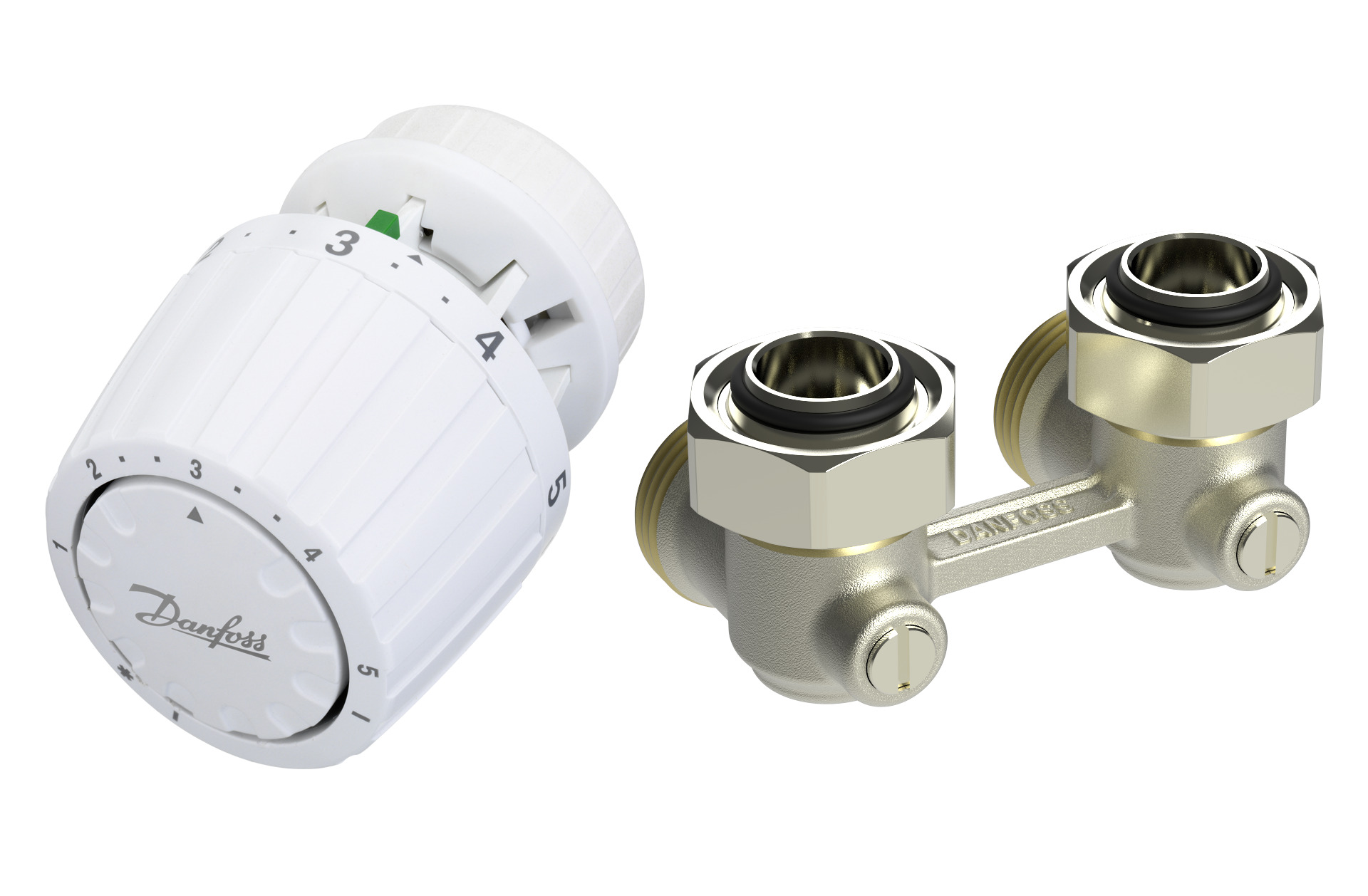 Danfoss Комплект RLV-KB/RTR 7090 для радиаторов с нижним подключением RLV-KB 20 + RTR 7090, 3/4 Угловой 013G7225  - Вид №3