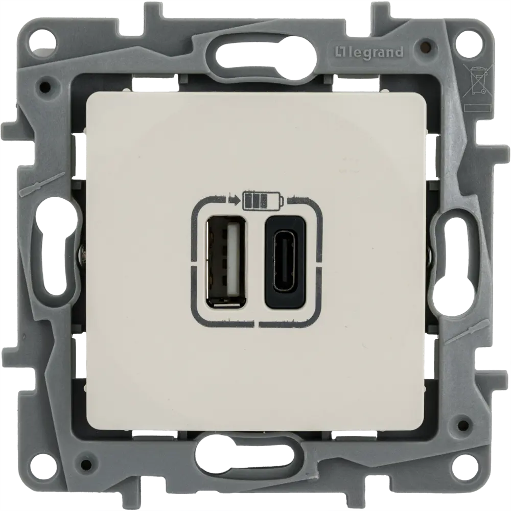 Зарядное устройство USB тип А / тип С - Legrand Etika - 3000мА 15Вт - слоновая кость 82496480 STLM-2029002