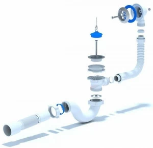 Сифон АНИ для ванны с выпуском 1 1/2", с переливом, с гибкой трубой 40 VV E155