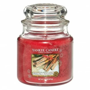 Свеча средняя в стеклянной банке "Сверкающая корица" Sparkling Cinnamon 411 гр 65-90 часов YANKEE CANDLE  268012 Красный