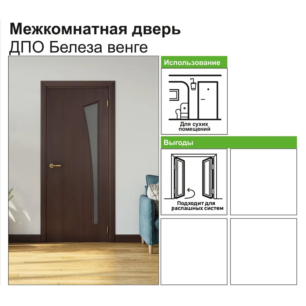 Дверь межкомнатная остеклённая ламинированная Белеза 60x200 см цвет венге 81933669 STLM-2032105 КРАСНОДЕРЕВЩИК  - Вид №5