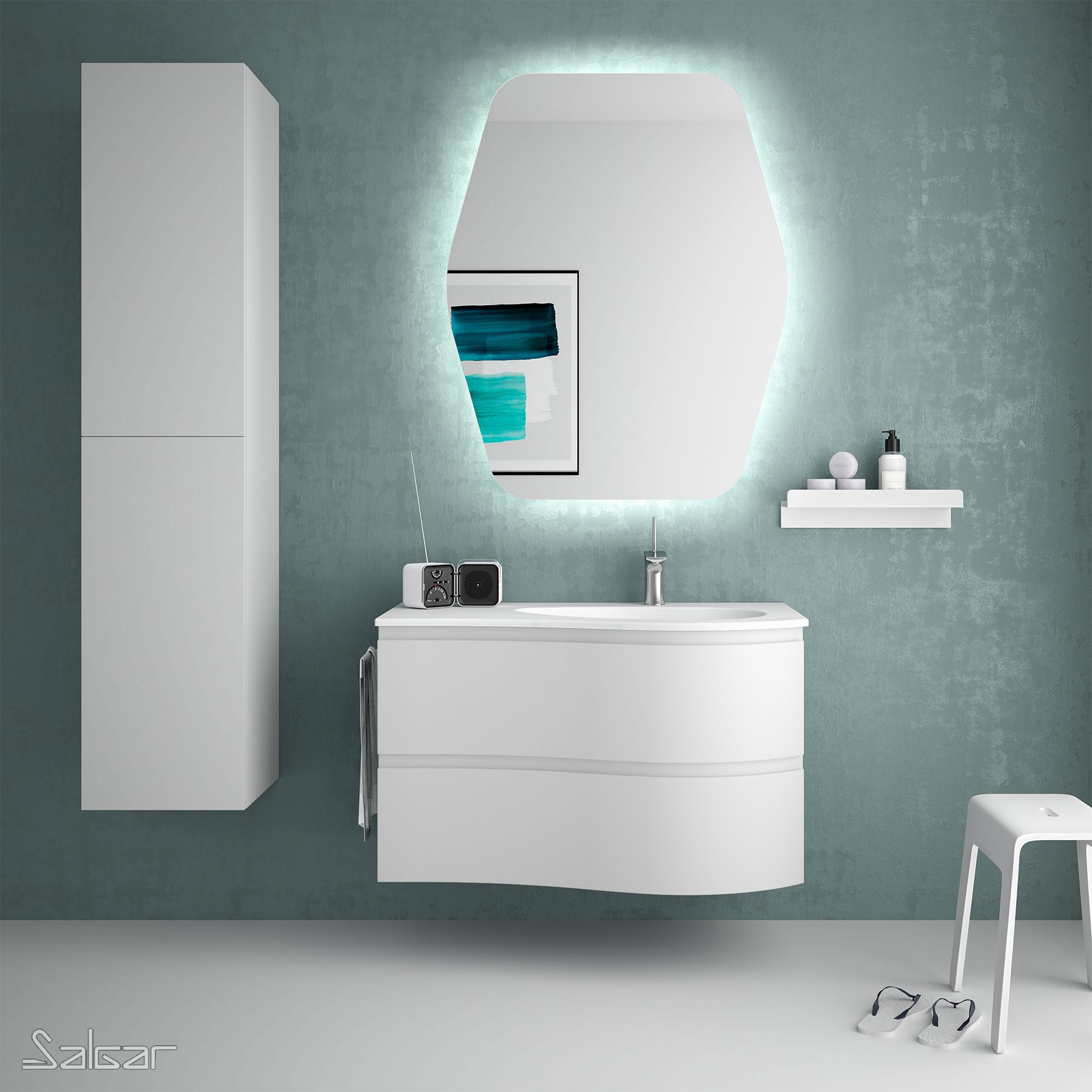 83865 SALGAR Подвесная тумба MAM 900 WHITE COTTON слева 2 металлических ящика с функцией soft close 897 x 540 x 505 мм Белый хлопок 