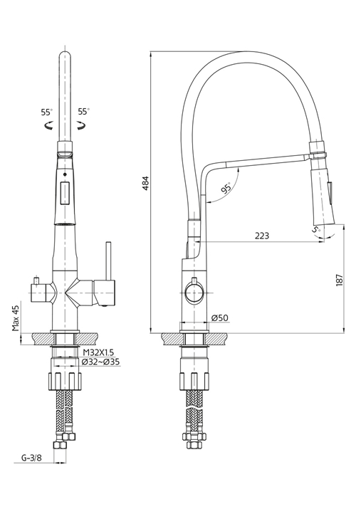 1382000 Кухонный Смеситель Verge Chrome С Спрей Для Посудомоечной Машины ... Hafa  Хромированный;Черный  - Вид №1