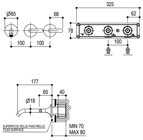 Настенный смеситель для раковины с 3 отверстиями Ritmonio Diametro35 Elegance ARCH-00036879 - Вид №3