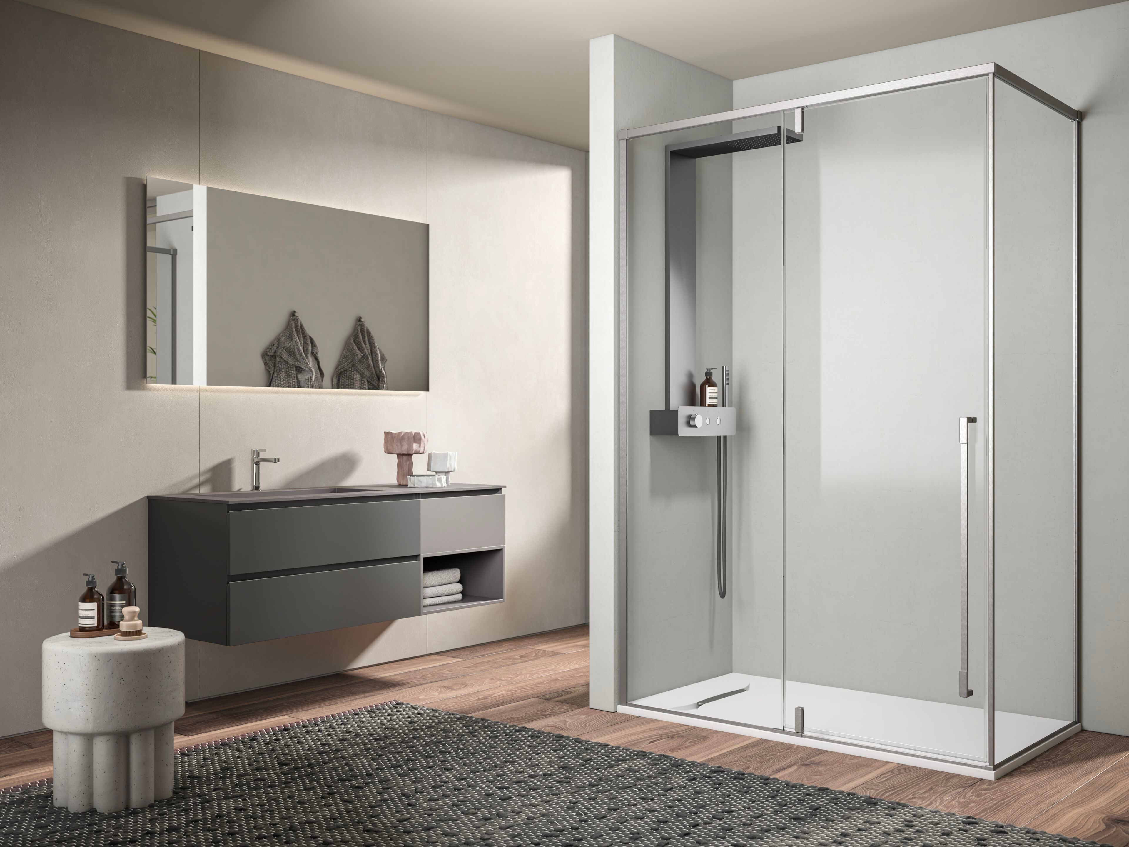 Угловая душевая кабина из закаленного стекла с распашной дверью Kinedo Pure Alu-8 ARCH-00100360 - Вид №1