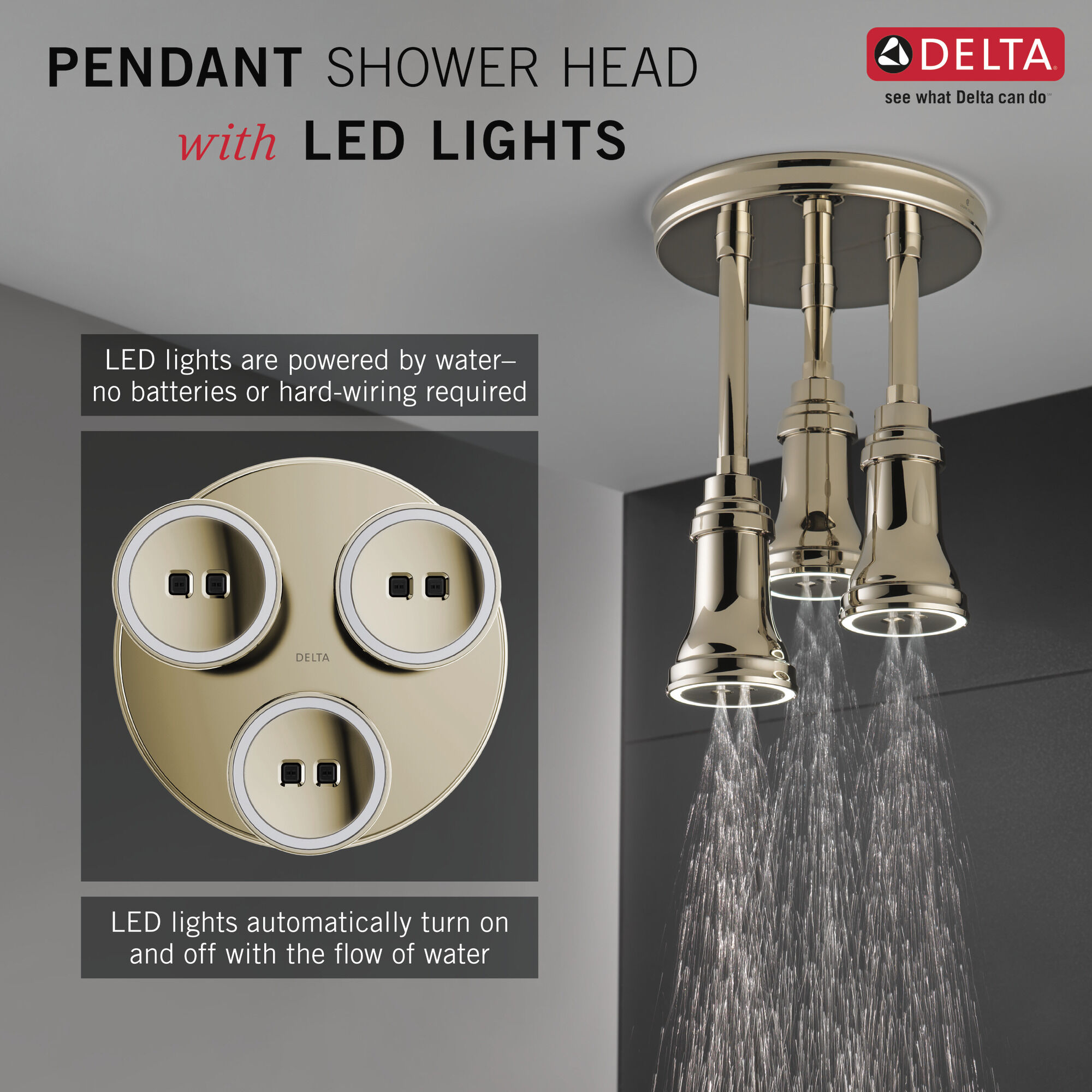 57190-PN25-L Подвесная душевая лейка Raincan со светодиодной подсветкой H2Okinetic® Delta Faucet Universal Showering Полированный никель  - Вид №2