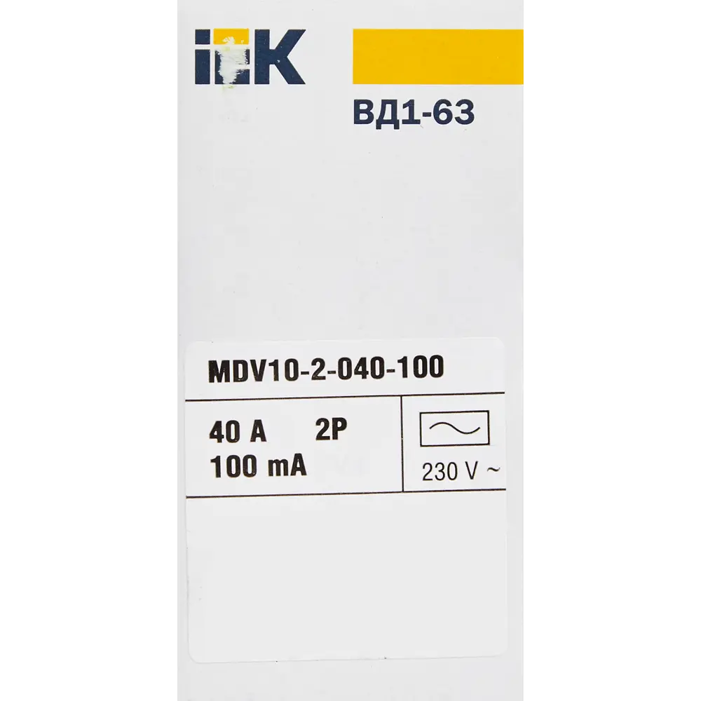УЗО IEK ВД1-63 2Р 40 А 100 мА 4.5 кА AC MDV10-2-040-100 84284611 STLM-2051458  - Вид №6
