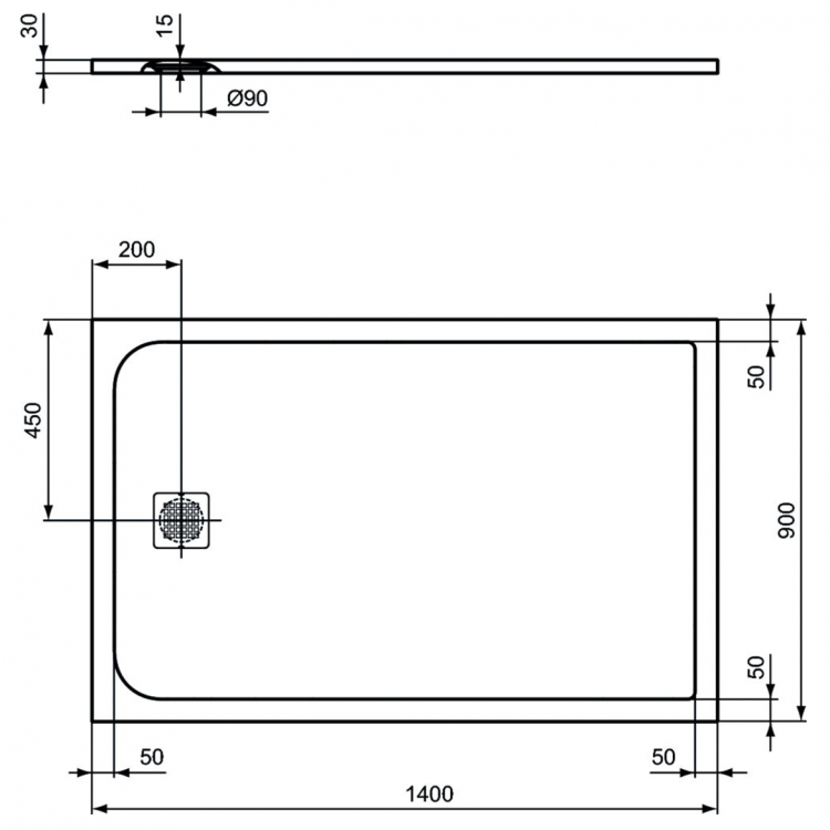 K8256FT Душевой поддон 140х90 см Ideal Standard ULTRAFLAT S  - Вид №2