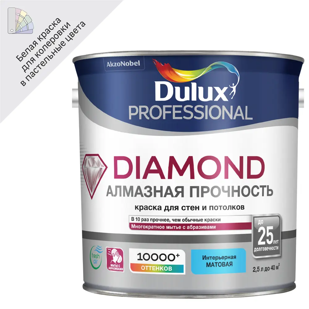 Матовая краска для стен Dulux Professional Diamond Matt база BW 2.5 л 14324663 STLM-2199110 