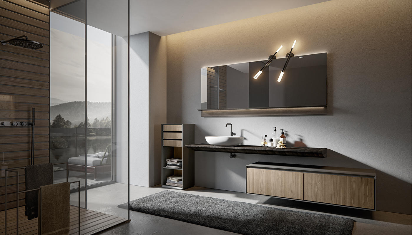 ED-ST33 Edone Зеркало и буазери со встроенной полкой СО ВСТРОЕННОЙ ПОЛКОЙ в лакированной МДФ и нижней панели выс. 10 см  - Вид №2