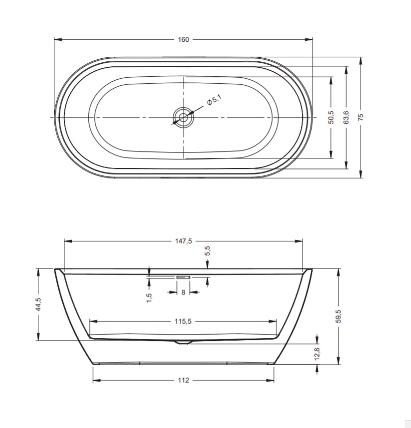 Inspire 160 x 75_BD10105 Ванна Riho Inspire Santreyd - Вид №1