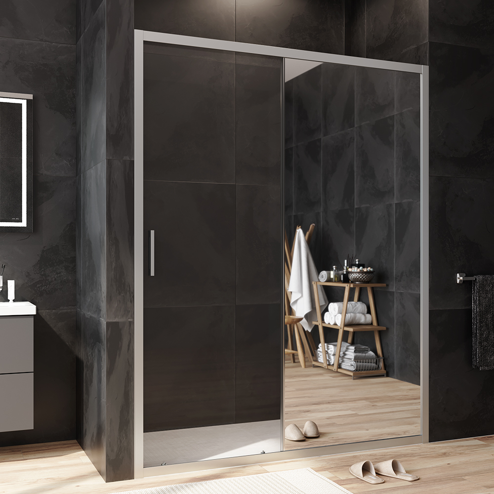 W90G-150-1-195MMir Solo Дверь душевая 150х195 стекло зеркальное профиль матовый хром AM.PM Gem