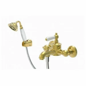 Смеситель для ванны с коротким изливом и аксессуарами, покрытие золото ART F675109G-B bravat