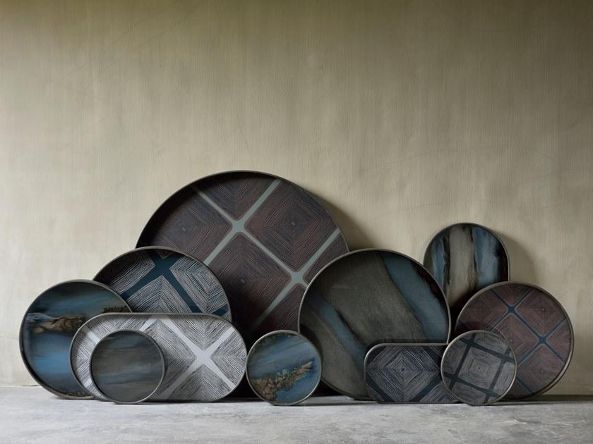 Ethnicraft Круглый поднос из дерева и стекла Linear flow 20914 - Вид №3