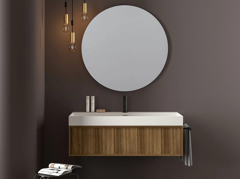 Одноместный умывальник из вяза с зеркалом STOCCO Loop 51 ARCH-00022939