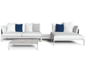 Угловой тканевый садовый диван с полуостровом