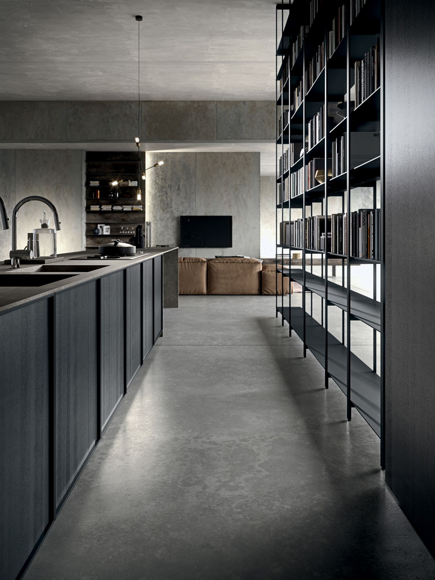 Линейная кухня из керамогранита с островом MODULNOVA Frame ARCH-00013551 - Вид №2