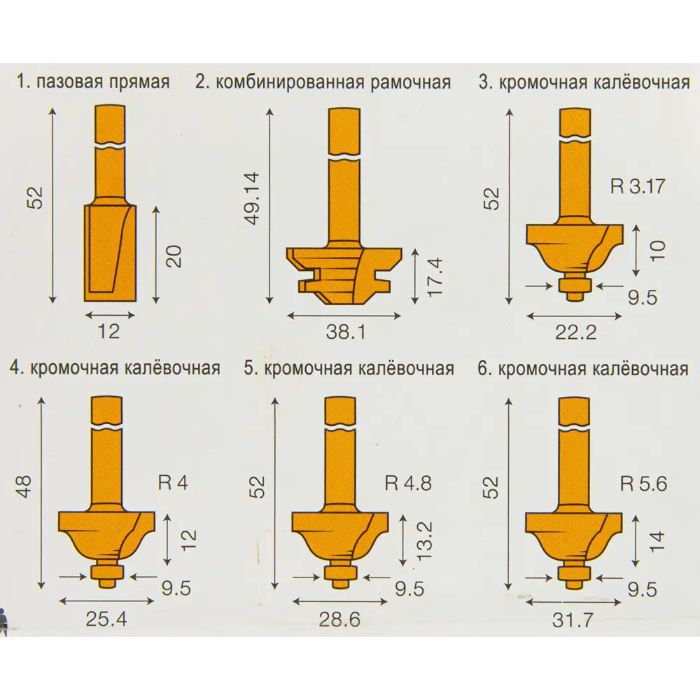 Набор фрез комбинированных рамочных по дереву 553385 хвостовик 8 мм, 6 шт. 83661249 STLM-2121019 Santreyd  - Вид №1