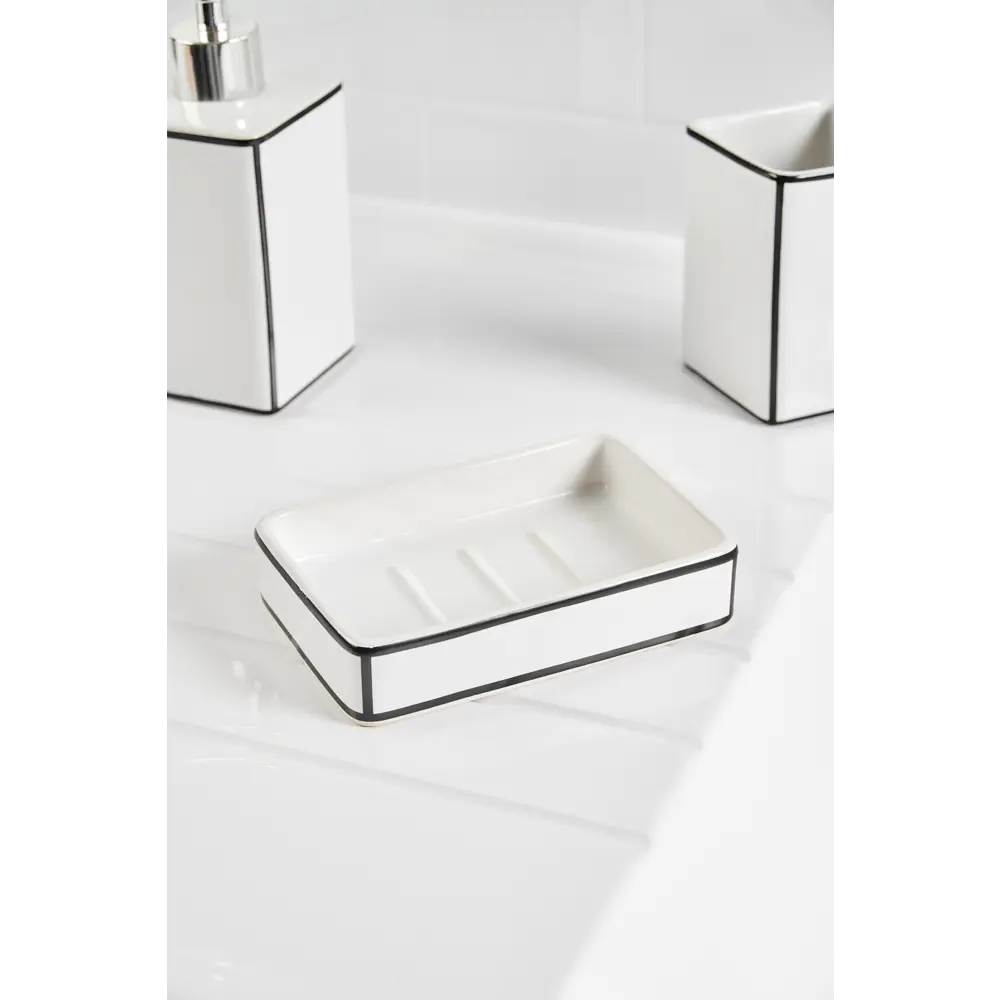 Мыльница Swensa Cory керамика цвет белый/чёрный STLM-2024855 - Вид №1