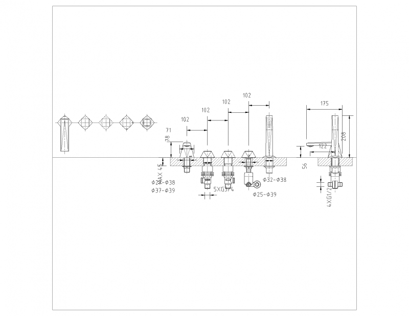 Смеситель для ванны и душа Bravat DIAMOND  F518102G bravat  - Вид №1