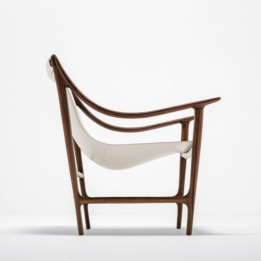 Giorgetti Кресло из орехового дерева и кожи с подлокотниками sun-id-1385403 - Вид №3