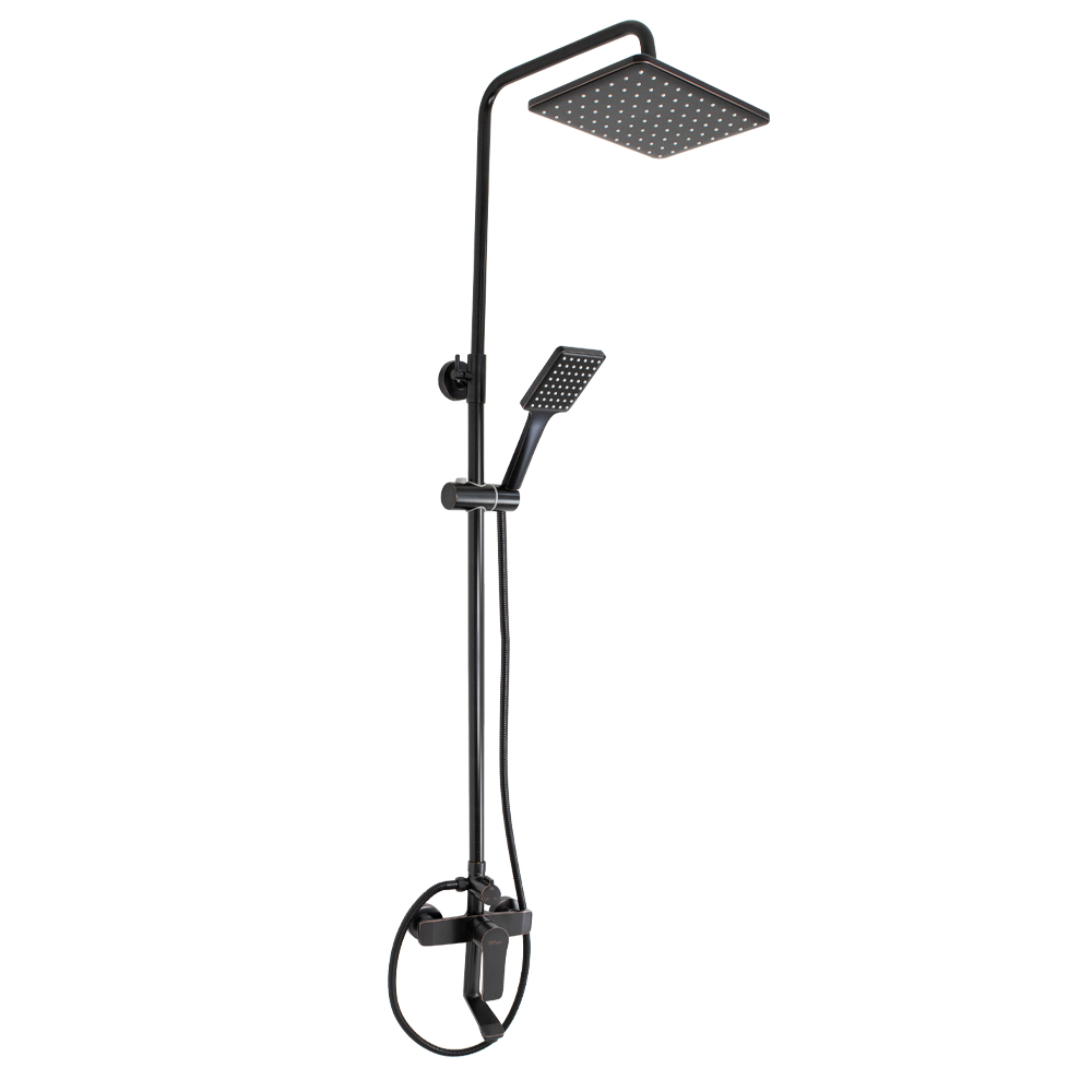 GFmark - Смеситель + стойка душевая "тропический душ" с двумя лейками под состаренную МЕДЬ, код: 5775 